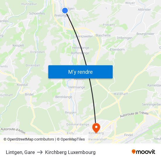 Lintgen, Gare to Kirchberg Luxembourg map