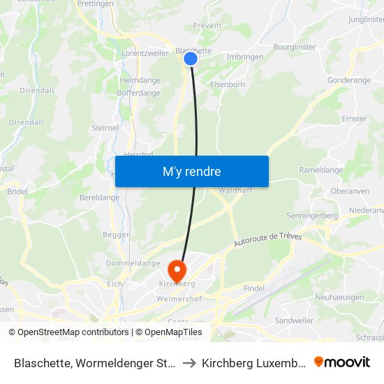 Blaschette, Wormeldenger Strooss to Kirchberg Luxembourg map