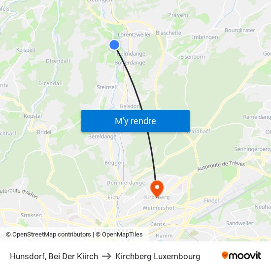 Hunsdorf, Bei Der Kiirch to Kirchberg Luxembourg map