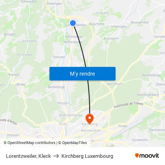 Lorentzweiler, Kleck to Kirchberg Luxembourg map