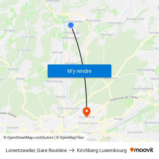 Lorentzweiler, Gare Routière to Kirchberg Luxembourg map