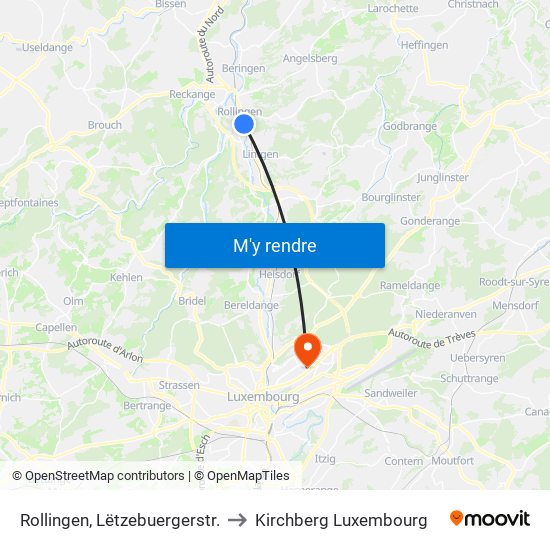 Rollingen, Lëtzebuergerstr. to Kirchberg Luxembourg map