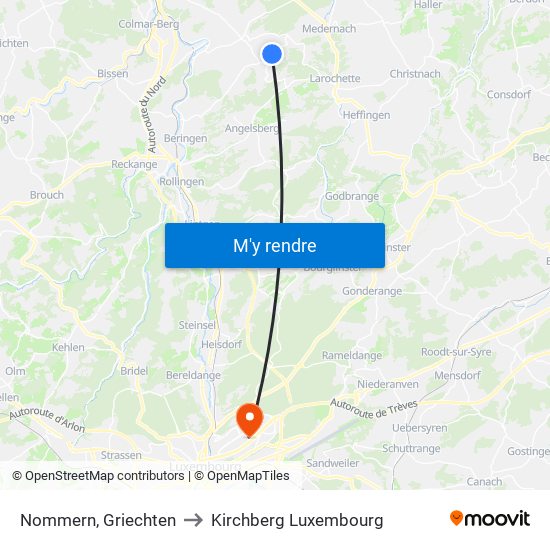 Nommern, Griechten to Kirchberg Luxembourg map