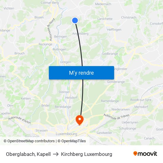 Oberglabach, Kapell to Kirchberg Luxembourg map