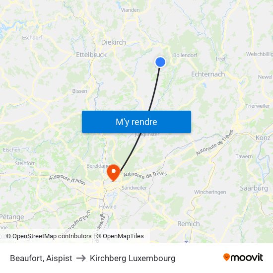 Beaufort, Aispist to Kirchberg Luxembourg map