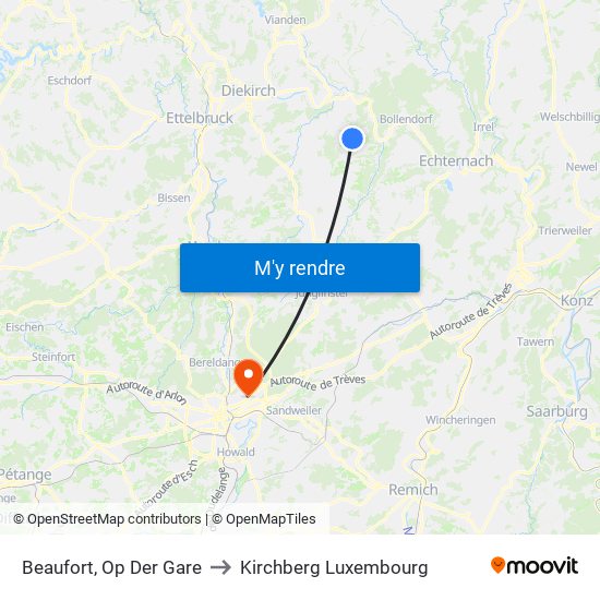 Beaufort, Op Der Gare to Kirchberg Luxembourg map