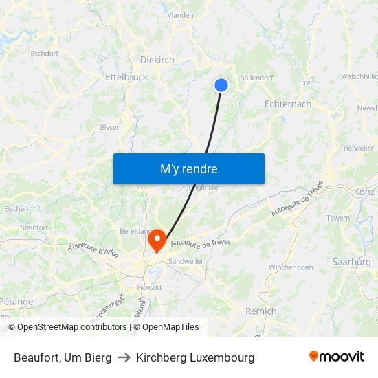 Beaufort, Um Bierg to Kirchberg Luxembourg map