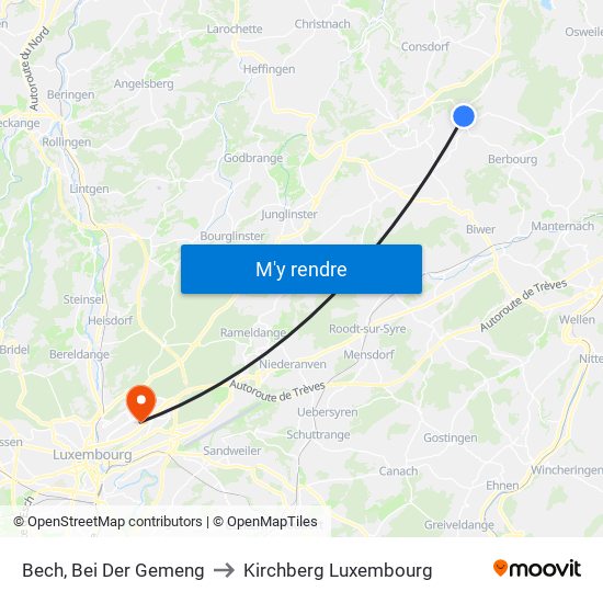 Bech, Bei Der Gemeng to Kirchberg Luxembourg map