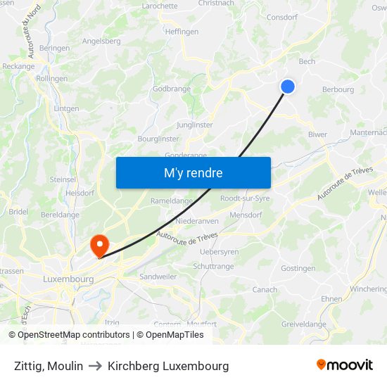 Zittig, Moulin to Kirchberg Luxembourg map