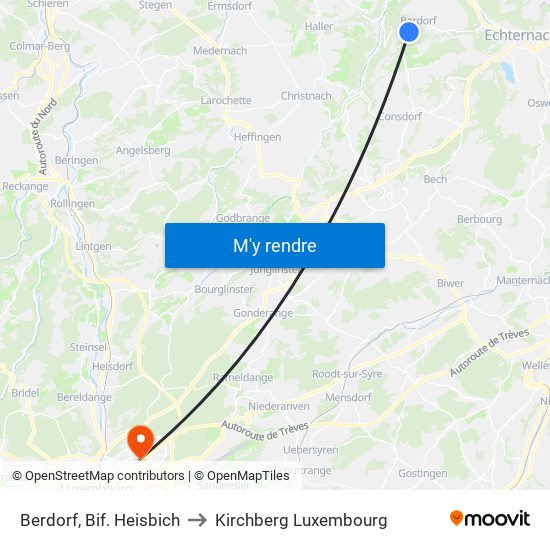 Berdorf, Bif. Heisbich to Kirchberg Luxembourg map