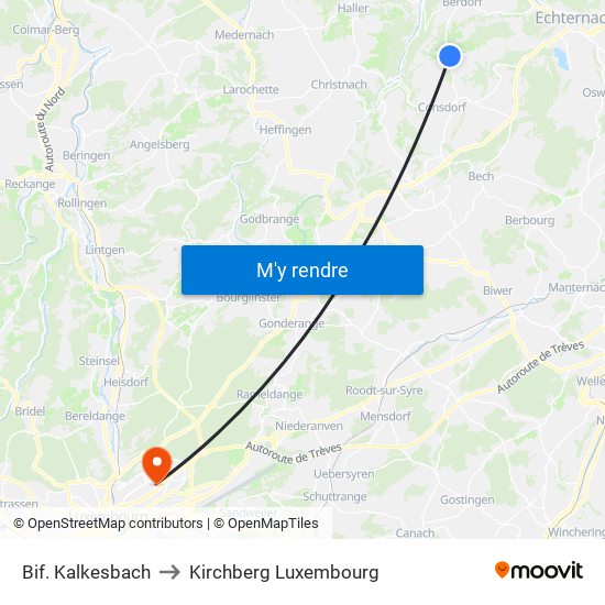 Bif. Kalkesbach to Kirchberg Luxembourg map