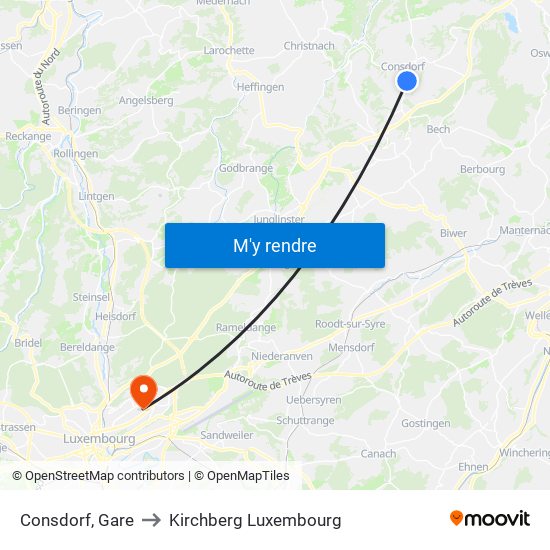 Consdorf, Gare to Kirchberg Luxembourg map