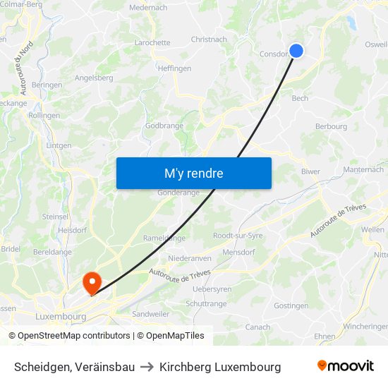 Scheidgen, Veräinsbau to Kirchberg Luxembourg map