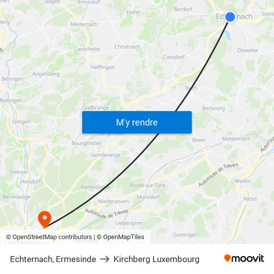 Echternach, Ermesinde to Kirchberg Luxembourg map