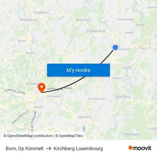 Born, Op Kimmelt to Kirchberg Luxembourg map