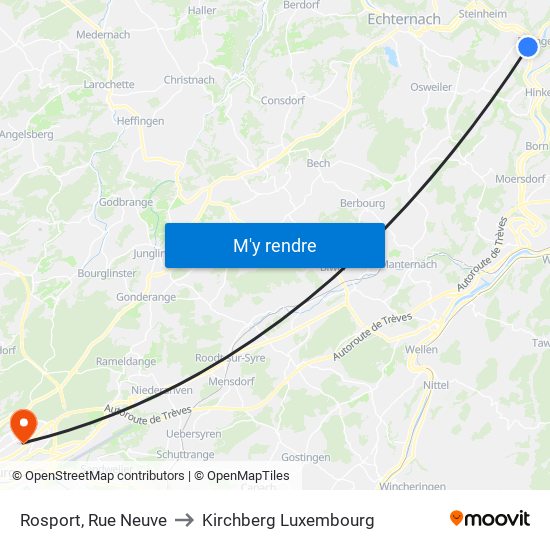 Rosport, Rue Neuve to Kirchberg Luxembourg map