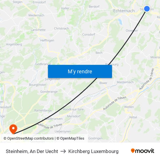 Steinheim, An Der Uecht to Kirchberg Luxembourg map