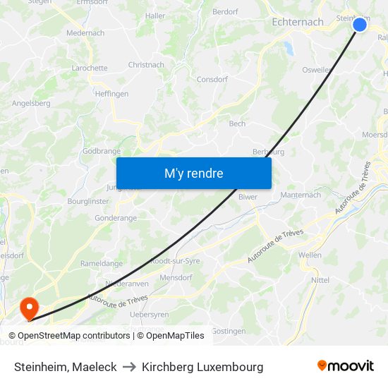 Steinheim, Maeleck to Kirchberg Luxembourg map