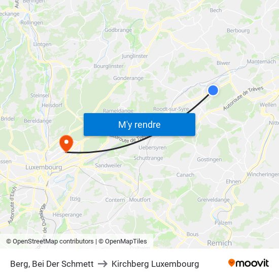 Berg, Bei Der Schmett to Kirchberg Luxembourg map