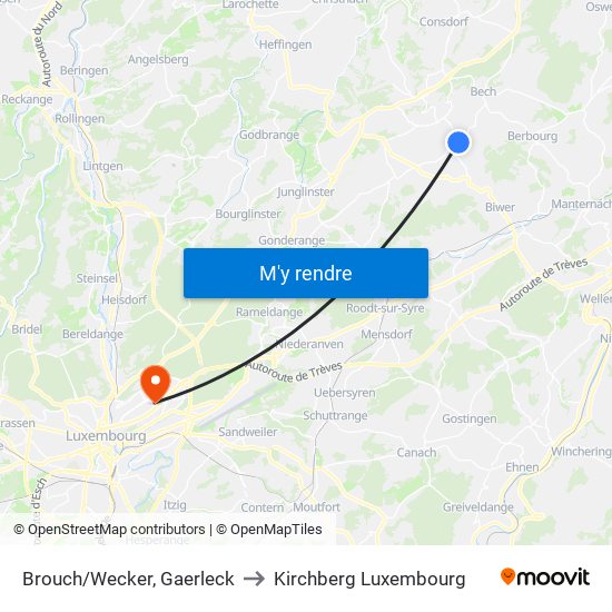 Brouch/Wecker, Gaerleck to Kirchberg Luxembourg map