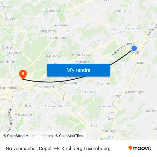 Grevenmacher, Copal to Kirchberg Luxembourg map