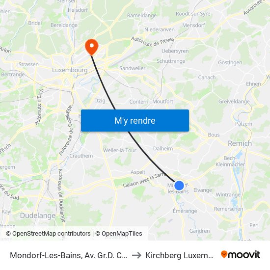 Mondorf-Les-Bains, Av. Gr.D. Charlotte to Kirchberg Luxembourg map