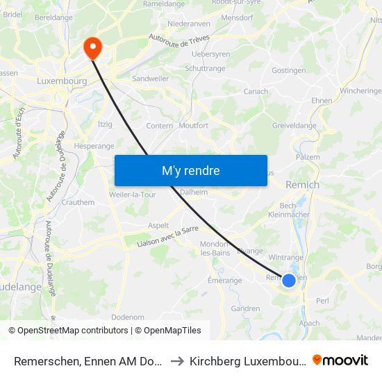 Remerschen, Ennen AM Doref to Kirchberg Luxembourg map