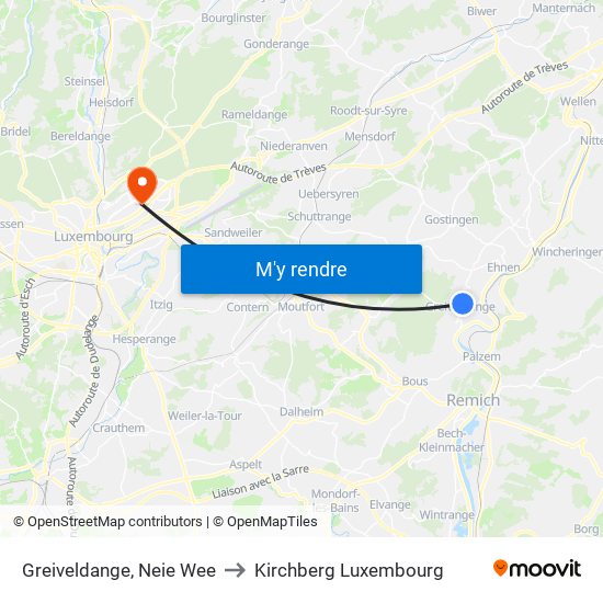 Greiveldange, Neie Wee to Kirchberg Luxembourg map