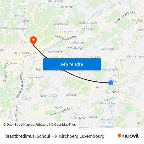 Stadtbredimus, Schoul to Kirchberg Luxembourg map