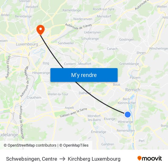 Schwebsingen, Centre to Kirchberg Luxembourg map