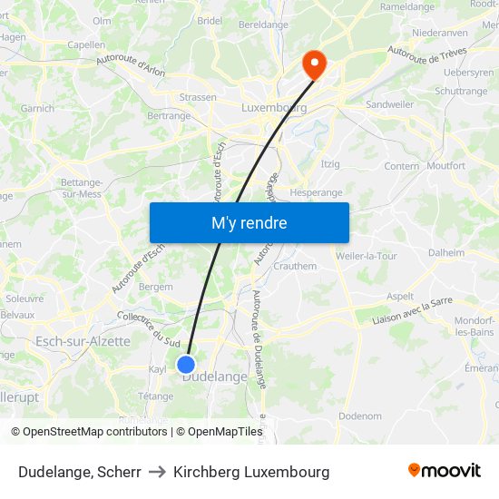 Dudelange, Scherr to Kirchberg Luxembourg map