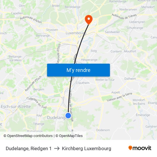 Dudelange, Riedgen 1 to Kirchberg Luxembourg map