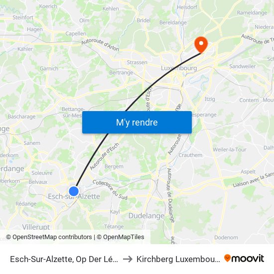 Esch-Sur-Alzette, Op Der Léier to Kirchberg Luxembourg map