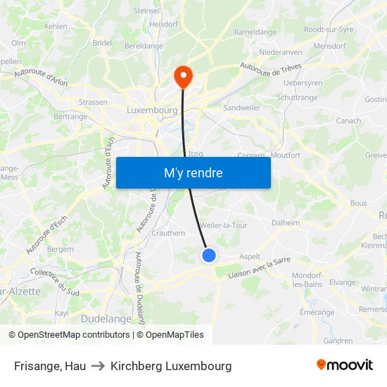 Frisange, Hau to Kirchberg Luxembourg map