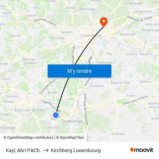 Kayl, Abri P.&Ch. to Kirchberg Luxembourg map