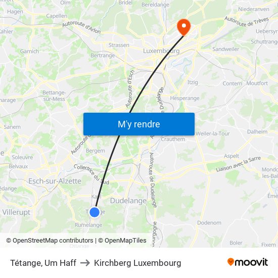 Tétange, Um Haff to Kirchberg Luxembourg map