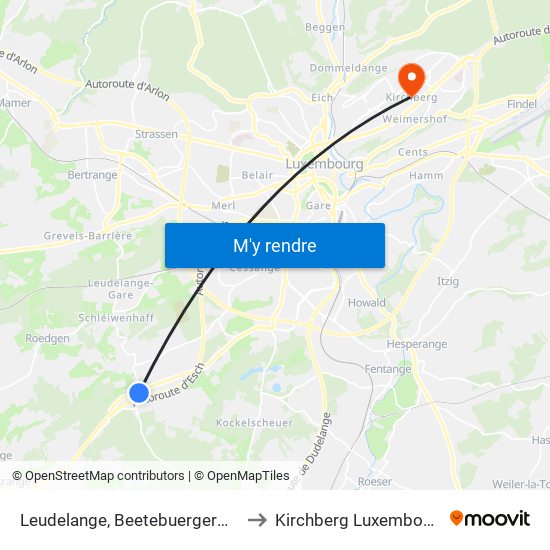 Leudelange, Beetebuergerwee to Kirchberg Luxembourg map