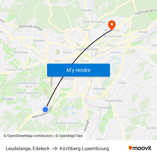 Leudelange, Edeleck to Kirchberg Luxembourg map