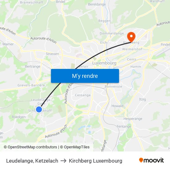 Leudelange, Ketzelach to Kirchberg Luxembourg map