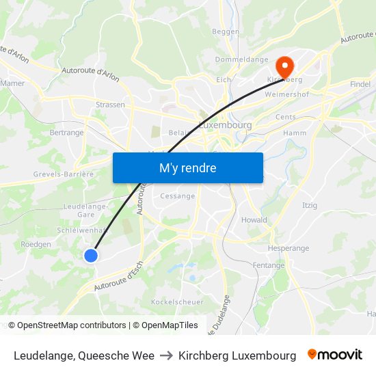 Leudelange, Queesche Wee to Kirchberg Luxembourg map