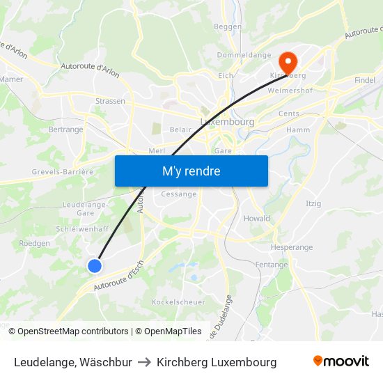 Leudelange, Wäschbur to Kirchberg Luxembourg map