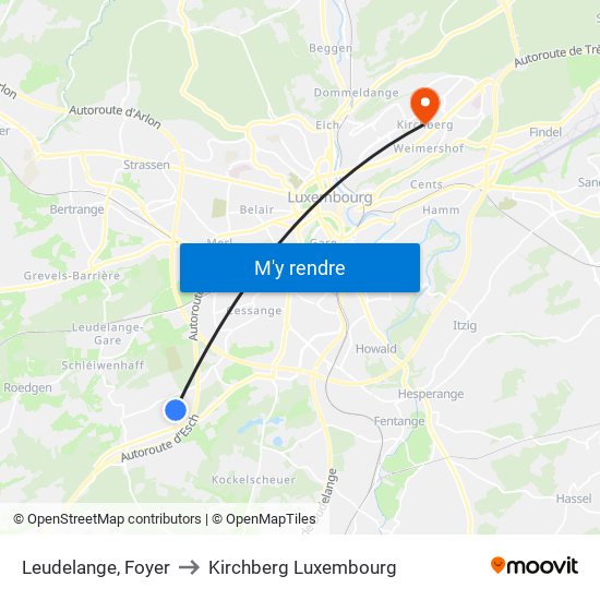 Leudelange, Foyer to Kirchberg Luxembourg map