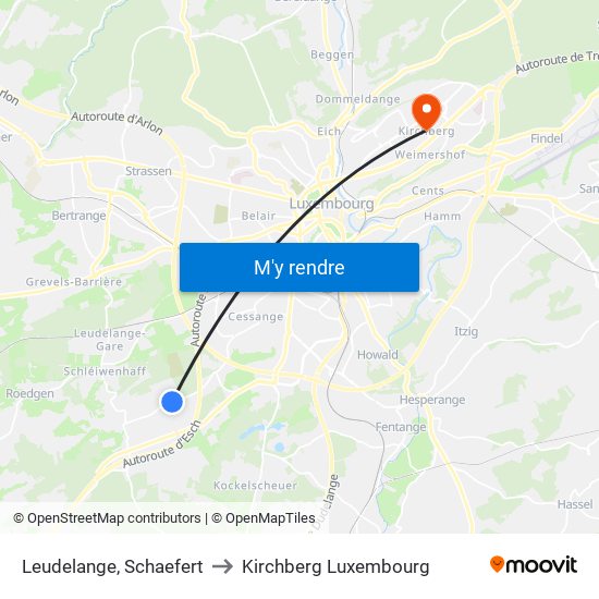 Leudelange, Schaefert to Kirchberg Luxembourg map