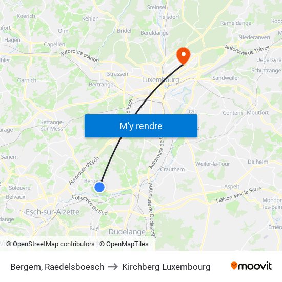 Bergem, Raedelsboesch to Kirchberg Luxembourg map