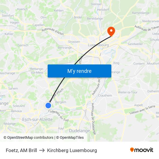 Foetz, AM Brill to Kirchberg Luxembourg map