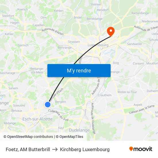 Foetz, AM Butterbrill to Kirchberg Luxembourg map