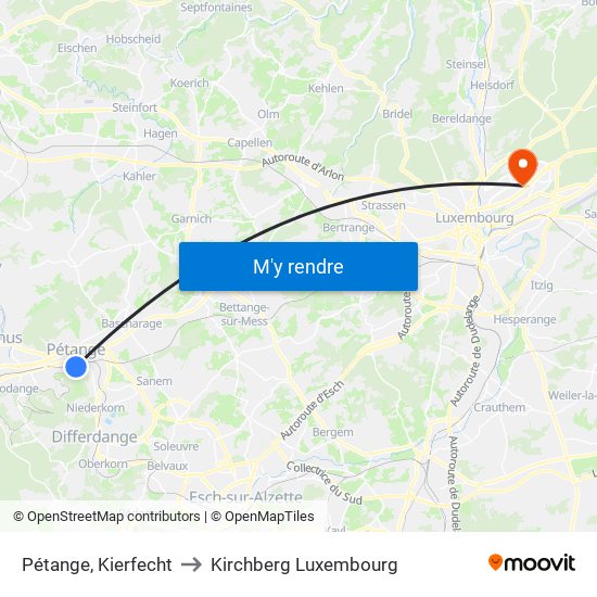 Pétange, Kierfecht to Kirchberg Luxembourg map