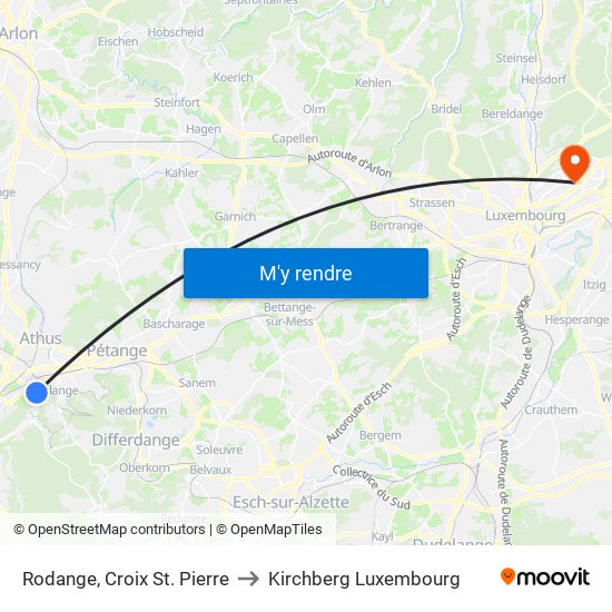 Rodange, Croix St. Pierre to Kirchberg Luxembourg map