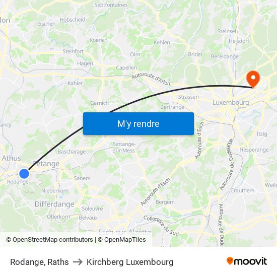 Rodange, Raths to Kirchberg Luxembourg map