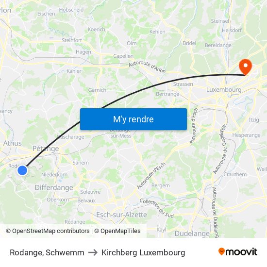 Rodange, Schwemm to Kirchberg Luxembourg map